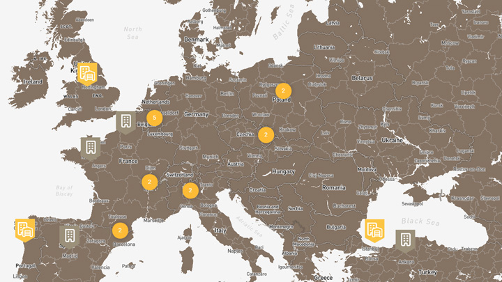 Map over Abraservice network in Europe