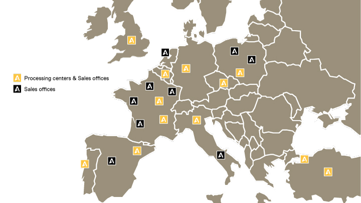 Mapa sítě společnosti Abraservice v Evropě