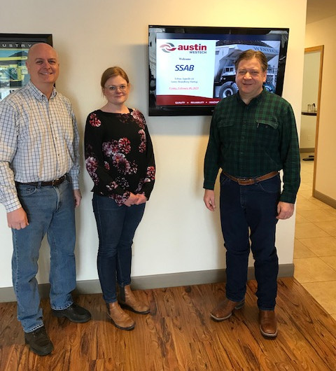 Representatives from steel producer SSAB and Austin Engineering, which rolled out custom mining equipment worldwide made from Hardox 500 Tuf wear plate