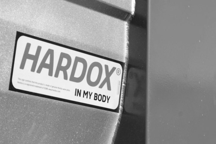 The Hardox® In My Body sign on equipment means that it is made in Hardox® wear steel and certified to the highest quality