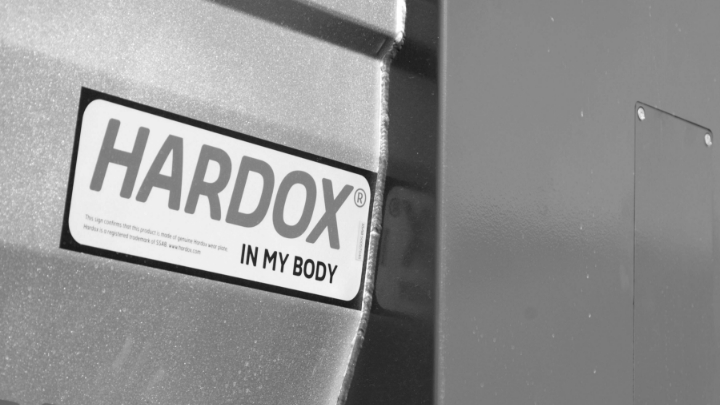 A Hardox In My Body sticker.