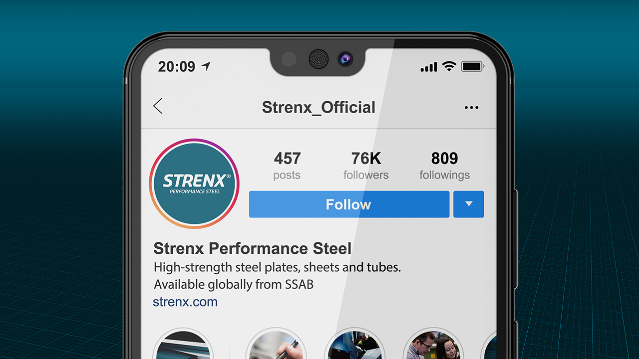 Vista de Instagram de la página web oficial de Strenx